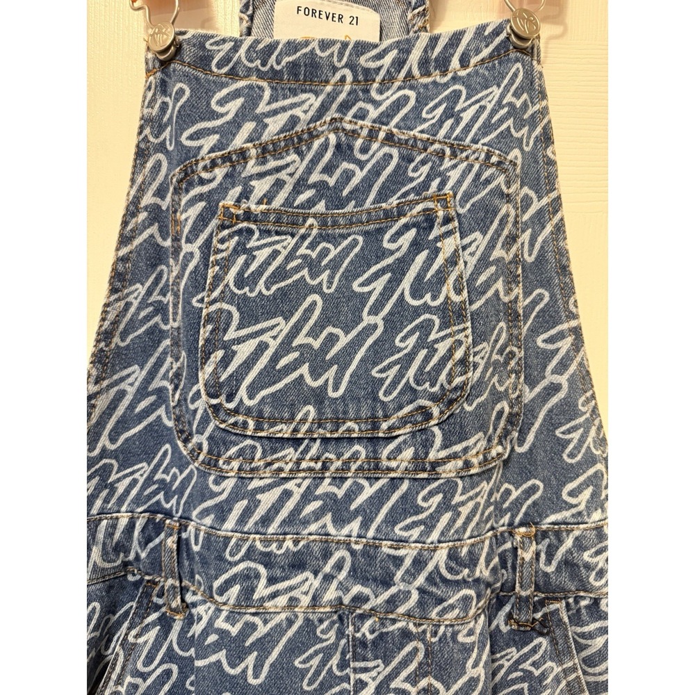 Fubu x Forever 21 Denim Overalls All Over Print 05 Orange Straps Y2K Women Sz S - Picture 3 of 16